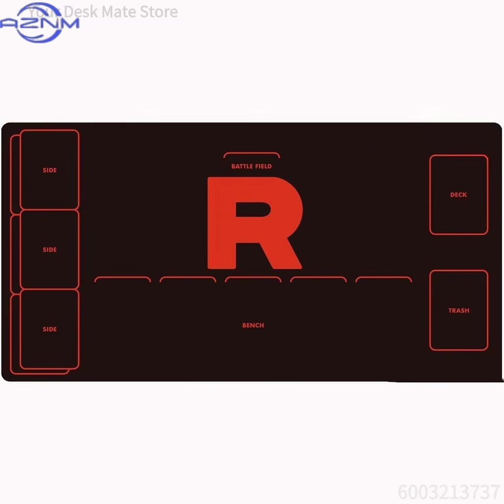 Door Mat Blank - แผ่นรองเล่นเกมการ์ดโปเกมอน ทีมร็อคเก็ต รุ่นคลาสสิก ขนาดใหญ่ ลายโลโก้สีแดง พร้อมช่องแบทเทิลใส